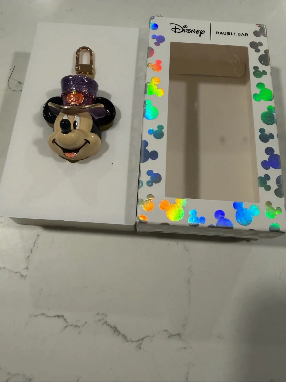 Disney Mickey Mouse Halloween Keychain with Purple Glitter Top Hat